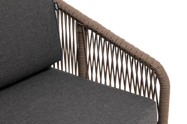 "Канны" диван 2-местный плетеный из роупа, основание дуб, роуп коричневый круглый, ткань темно-серая 027 "Канны" диван 2-местный плетеный из роупа, основание дуб, роуп коричневый круглый, ткань темно-серая 027