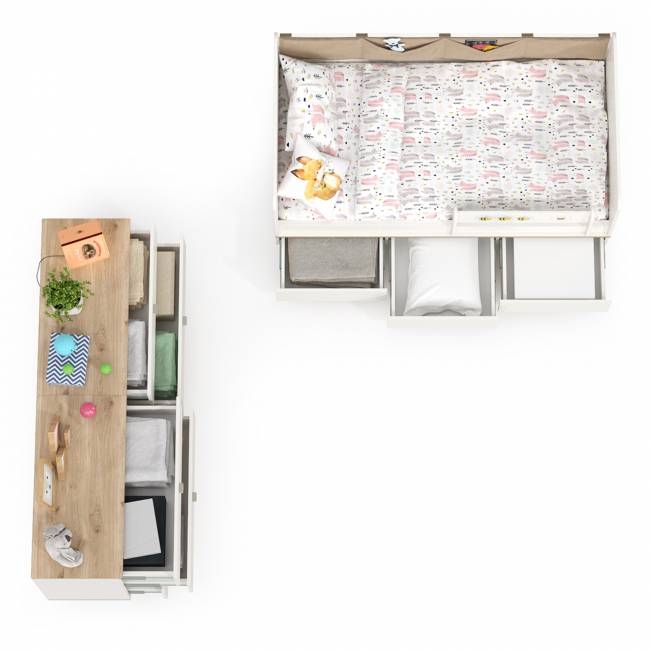 Кровать в детскую Эйп с комодами на три ящика цвет белый/дуб белый