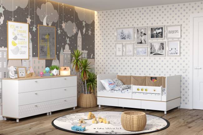 Кровать в детскую Эйп с комодами на три ящика цвет белый/дуб белый