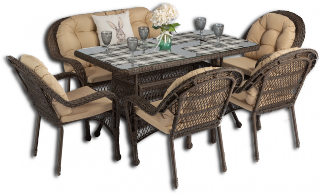 Обеденная группа GIZA 2XL (Гиза) коричневая из искусственного ротанга