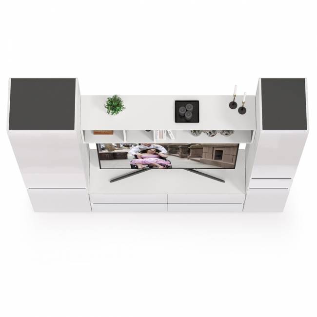 Стенка в гостиную Сидней № 21 цвет белый/чёрный/фасады МДФ белый глянец Стенка в гостиную Сидней № 21 цвет белый/чёрный/фасады МДФ белый глянец