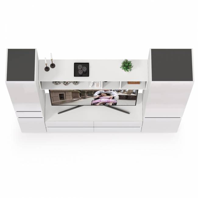 Стенка в гостиную Сидней № 21 цвет белый/чёрный/фасады МДФ белый глянец Стенка в гостиную Сидней № 21 цвет белый/чёрный/фасады МДФ белый глянец