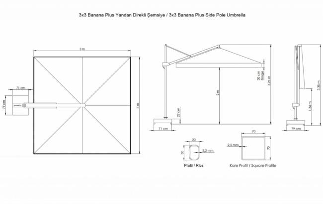 Зонт профессиональный 3х3 м Banana Plus черный, темно-серый 3000х3000 мм Зонт профессиональный 3х3 м Banana Plus черный, темно-серый 3000х3000 мм