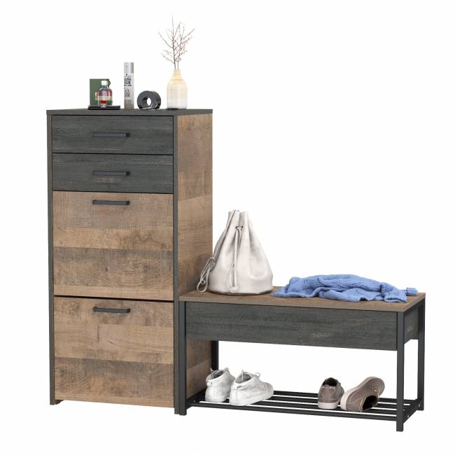 Высокая тумба для обуви с обувницей с сиденьем Трувор цвет дуб гранж песочный/интра Высокая тумба для обуви с обувницей с сиденьем Трувор цвет дуб гранж песочный/интра