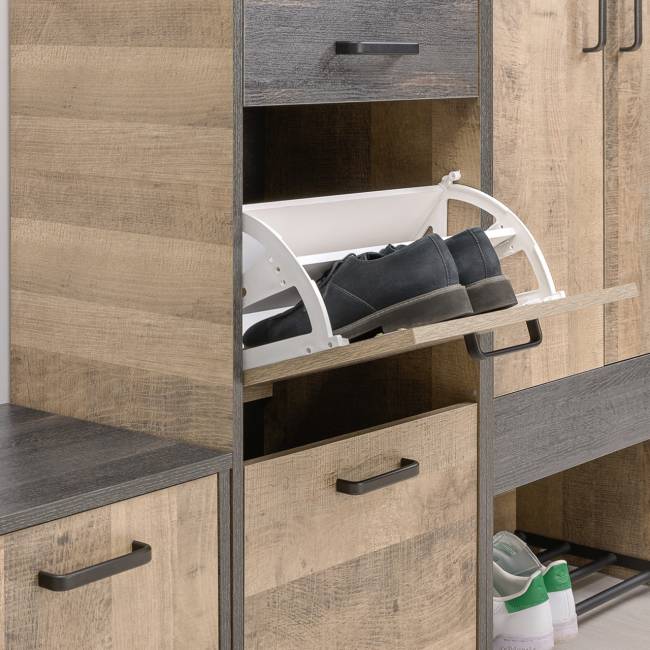 Высокая тумба для обуви с обувницей с сиденьем Трувор цвет дуб гранж песочный/интра Высокая тумба для обуви с обувницей с сиденьем Трувор цвет дуб гранж песочный/интра