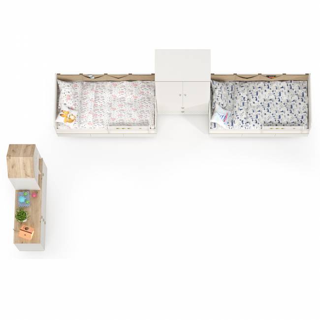 Мебель для детской комнаты с кроватями для двоих детей Эйп цвет белый/дуб белый Мебель для детской комнаты с кроватями для двоих детей Эйп цвет белый/дуб белый