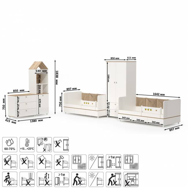 Мебель для детской комнаты с кроватями для двоих детей Эйп цвет белый/дуб белый Мебель для детской комнаты с кроватями для двоих детей Эйп цвет белый/дуб белый