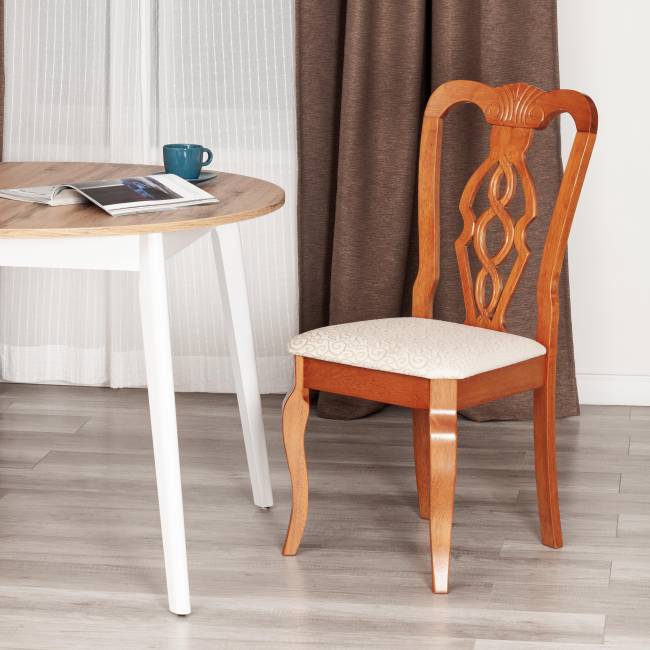 Стул Афродита/Aphrodite дерево гевея, 46х54х99см, эспрессо дуб в красноту, ткань кремовая с рисунком а04  (Комплект из 2 шт.) дуб дерево гевея