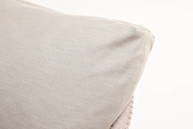 "Верона" диван 3-местный плетеный из роупа, каркас алюминий белый муар, роуп бежевый круглый, ткань бежевая 052