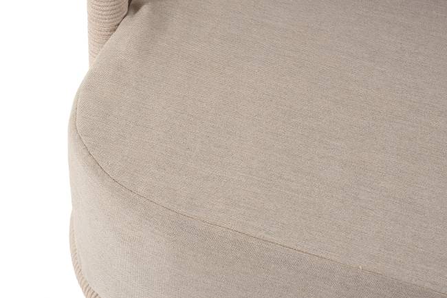 "Верона" диван 3-местный плетеный из роупа, каркас алюминий белый муар, роуп бежевый круглый, ткань бежевая 052