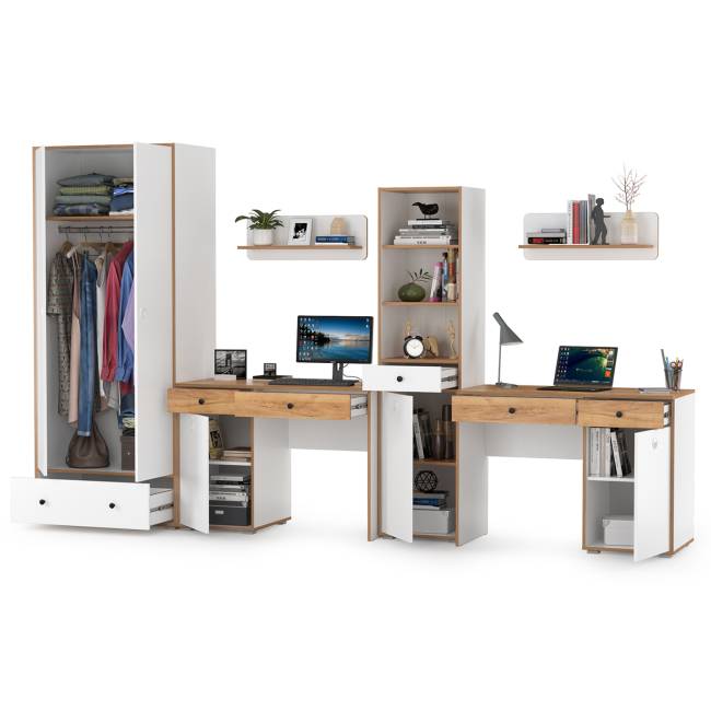 Мебель для детской комнаты для двоих детей Вуди № 30 цвет белый премиум/дуб крафт золотой Мебель для детской комнаты для двоих детей Вуди № 30 цвет белый премиум/дуб крафт золотой