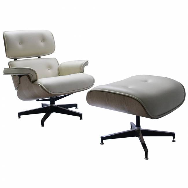 Кресло EAMES LOUNGE CHAIR и оттоманка EAMES LOUNGE CHAIR бежевые Кресло EAMES LOUNGE CHAIR и оттоманка EAMES LOUNGE CHAIR бежевые