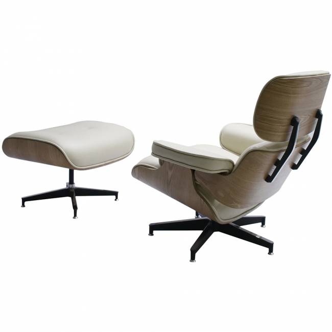 Кресло EAMES LOUNGE CHAIR и оттоманка EAMES LOUNGE CHAIR бежевые Кресло EAMES LOUNGE CHAIR и оттоманка EAMES LOUNGE CHAIR бежевые