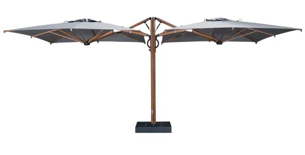 Зонт профессиональный двухкупольный 2.9х6.3 м Galaxia Dual T Timber имитация ироко, серебристо-серый 2900х6300 мм