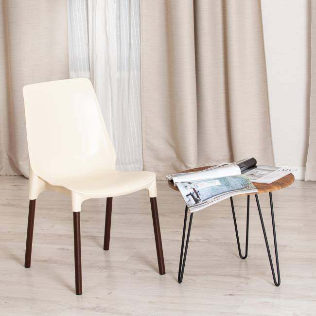 Стул Джениус/Genius (мод. 75) пластик/металл, 46x56x84cм, бежевый/опоры коричневые (Комплект из 4 шт.) бежевый металл/пластик