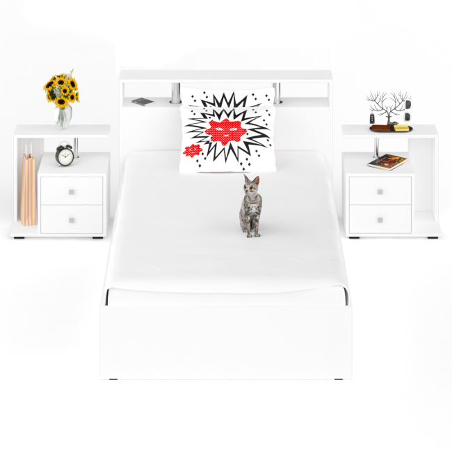 Кровать 1200 Камелия + две тумбы цвет белый