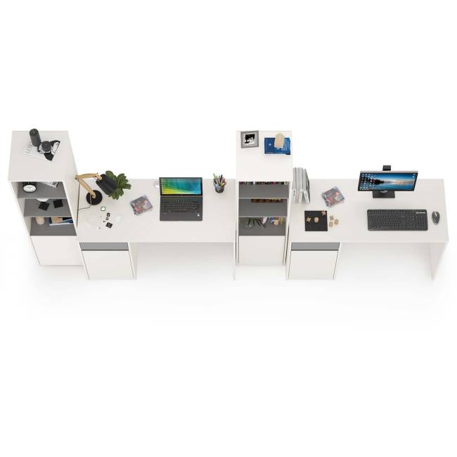 Письменные столы со стеллажами для двоих детей Торонто цвет белый шагрень/стальной серый