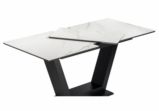 Керамический стол на тумбе Иматра 140(180)х80х76 белый мрамор / черный