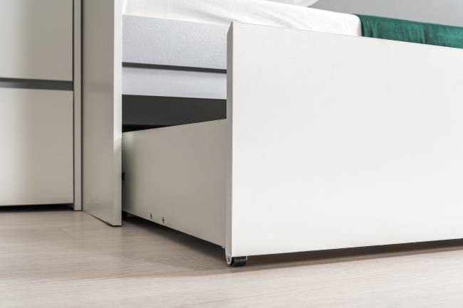 Мебель для детской комнаты с кроватью с ящиками Торонто № 23 цвет белый шагрень/стальной серый Мебель для детской комнаты с кроватью с ящиками Торонто № 23 цвет белый шагрень/стальной серый