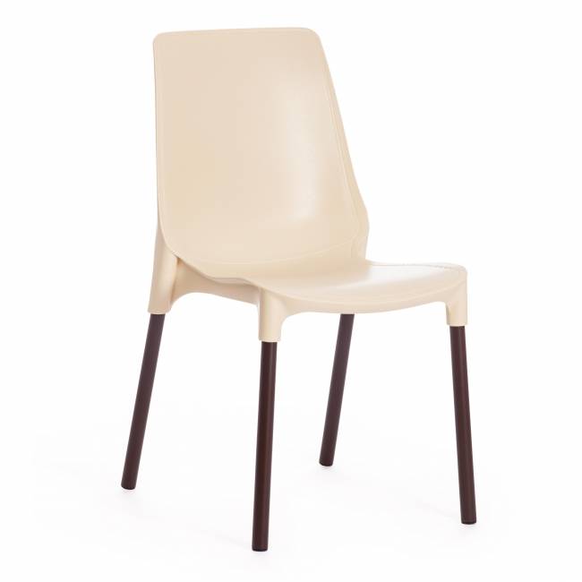 Стул Джениус/Genius (мод. 75) (1шт.в упаковке) пластик/металл, 46x56x84cм, бежевый/опоры коричневые бежевый металл/пластик