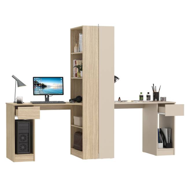 Письменные столы Лайт 10.01 с ящиками и стеллажами цвет плэйн/сатин