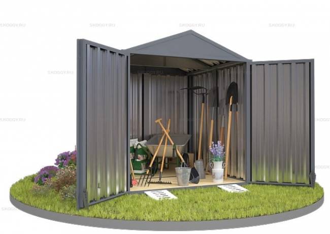 Хозблок SKOGGY секционный с двускатной крышей 2 х 2 м, брутальный серый Хозблок SKOGGY секционный с двускатной крышей 2 х 2 м, брутальный серый