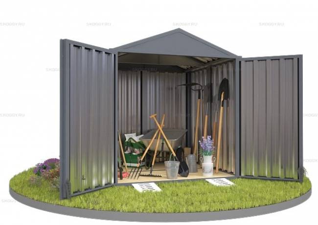 Хозблок SKOGGY секционный с двускатной крышей 2 х 2 м, брутальный серый Хозблок SKOGGY секционный с двускатной крышей 2 х 2 м, брутальный серый