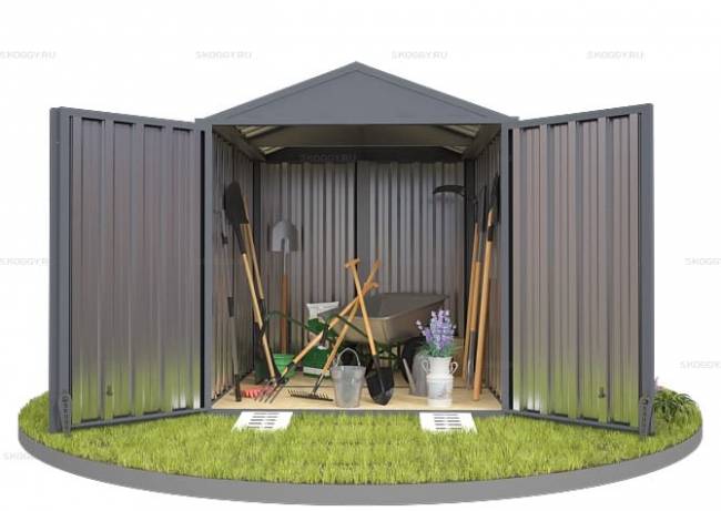 Хозблок SKOGGY секционный с двускатной крышей 2 х 2 м, брутальный серый Хозблок SKOGGY секционный с двускатной крышей 2 х 2 м, брутальный серый