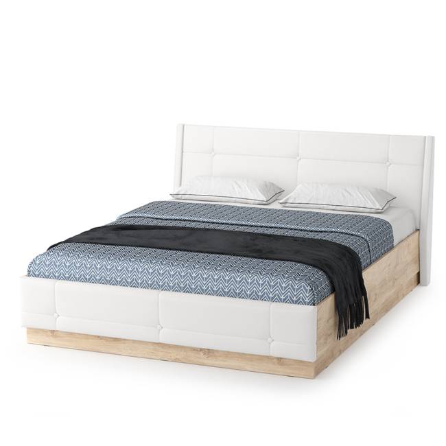 Комод Муссон с кроватью 1600 с подъёмным основанием цвет белый/дуб эндгрейн элегантный/кожзам белый Комод Муссон с кроватью 1600 с подъёмным основанием цвет белый/дуб эндгрейн элегантный/кожзам белый