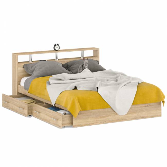 Кровать с ящиками Камелия 1600 цвет дуб сонома