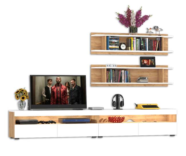 Гостиная Альба № 2 цвет дуб крафт золотой/белый премиум Гостиная Альба № 2 цвет дуб крафт золотой/белый премиум