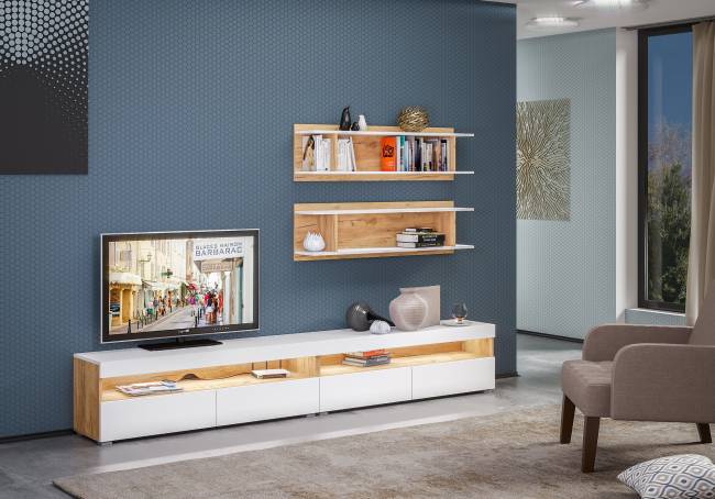 Гостиная Альба № 2 цвет дуб крафт золотой/белый премиум Гостиная Альба № 2 цвет дуб крафт золотой/белый премиум