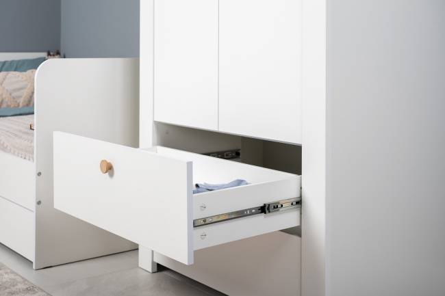 Шкаф для одежды с ящиками Джастин 13.339 цвет белый шагрень/дуб белый эксклюзив