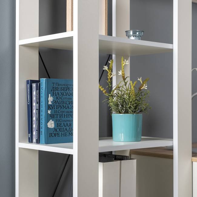 Стеллаж открытый Джастин 13.354 цвет белый шагрень/дуб белый эксклюзив Стеллаж открытый Джастин 13.354 цвет белый шагрень/дуб белый эксклюзив