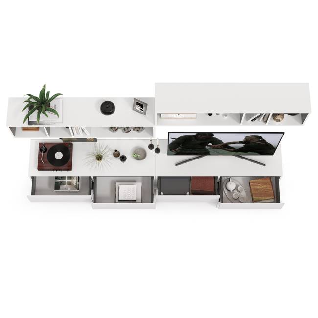 Две ТВ тумбы Сидней с полками цвет белый/чёрный/фасады МДФ белый глянец