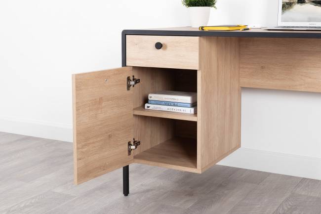 Брюс письменный стол с комодом цвет чёрный/Battle rock Santiago/столешница МДФ ель карпатская