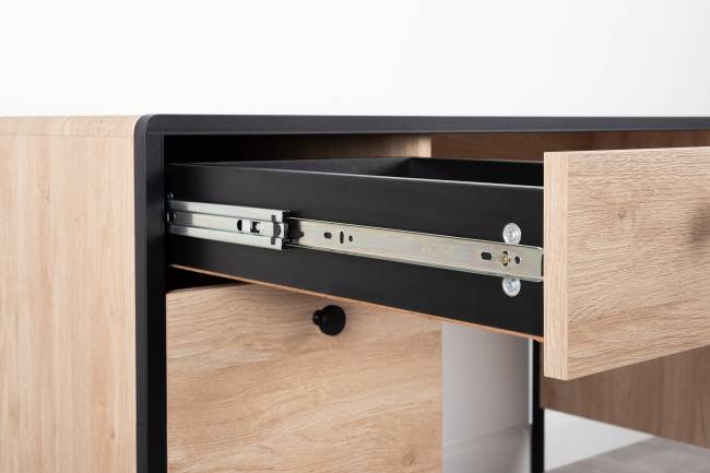 Брюс письменный стол с комодом цвет чёрный/Battle rock Santiago/столешница МДФ ель карпатская