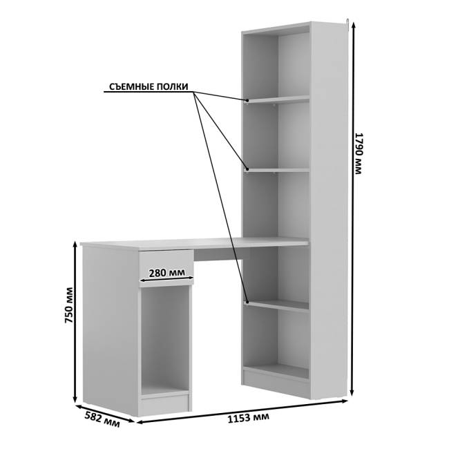 Лайт шкаф комбинированный с компьютерным столом 10.01 цвет сатин